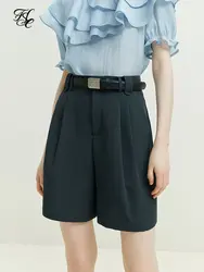 FSLE High Waist Women Suit Shorts Office Lady 2023 Summer Pleated Design Women Twill Shorts A-LINE Loose Commuter Female Pants