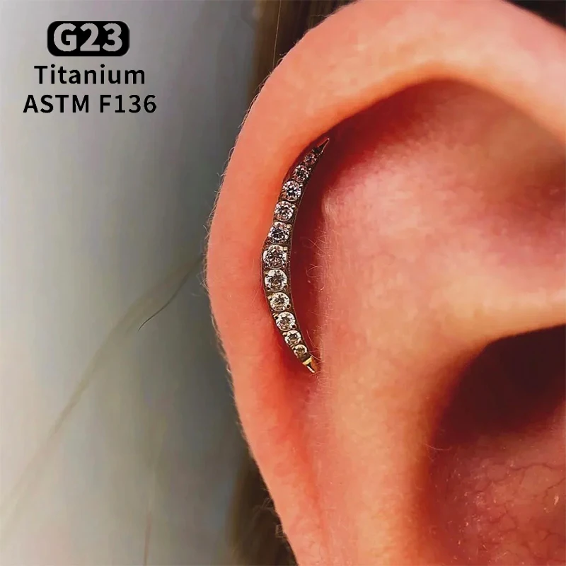 G23 Titanium 16G Internal Thread Lip Piercing Zirconia Crescent Labret Tragus Helix Cartilage Nose Jewelry Earrings