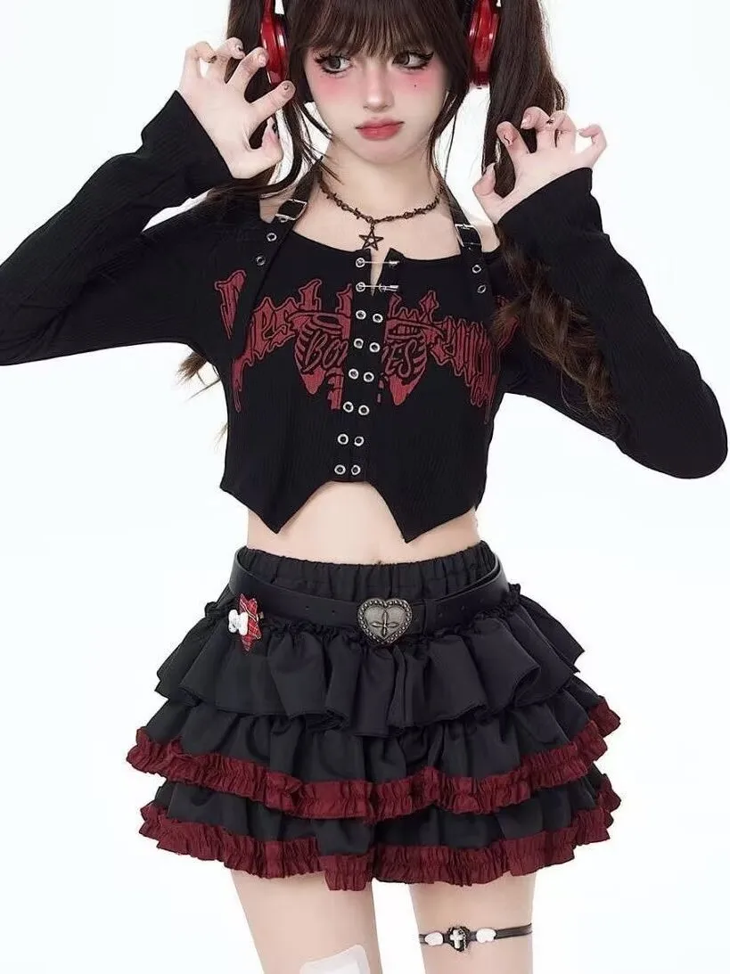 Sexy Amerikaanse Sle ort taartrok en topset voor dames Faionable Cool Streetwear Ideaal voor muziekfestival herfstkleding