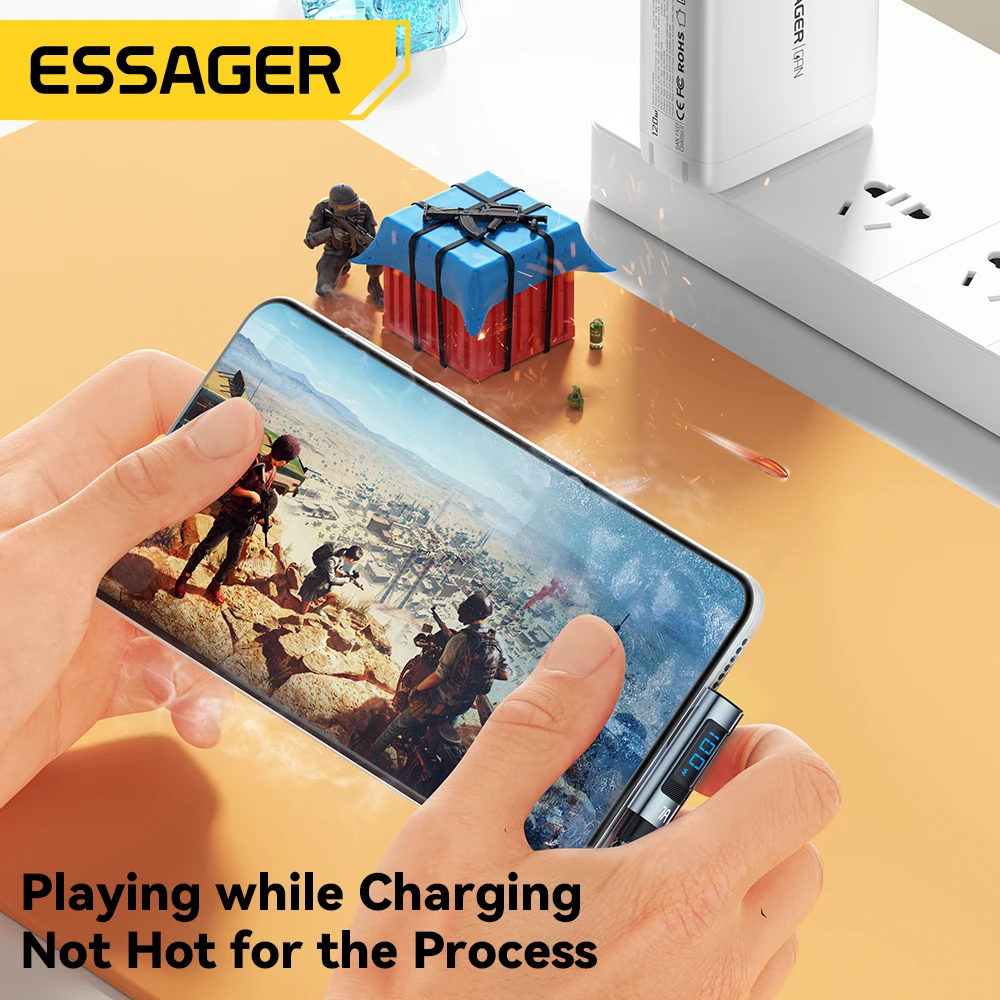 Essager 7A USB Type C Cable Elbow Digital Display Fast Charge USB C Cable For Huawei Mate60 Pro Samsung Xiaomi  Data Type C Cord