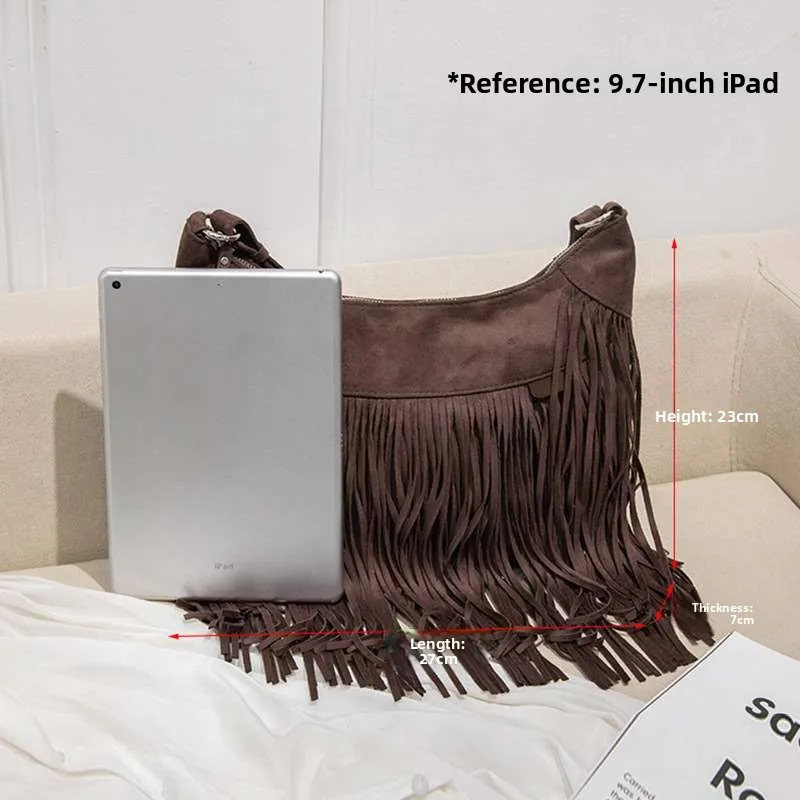

Amoy Print Casual Women's Retro Large Capaci oulder Bag Faionable Tassel Detail Everyday Use Single oulder Bag