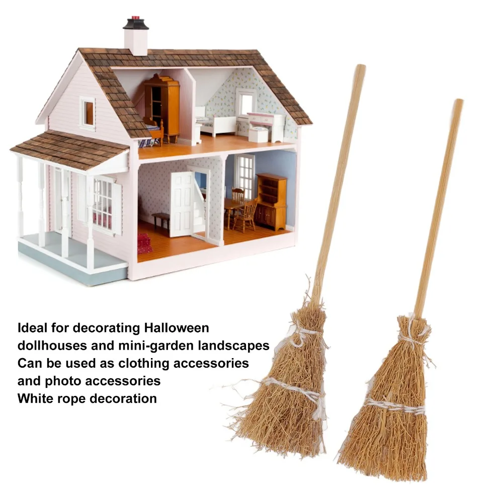 20pcs wooden Mini Witch Broom 5.5in yellow Miniature Witch Broom White Rope Mini Witch Brooms Miniature Broomstick