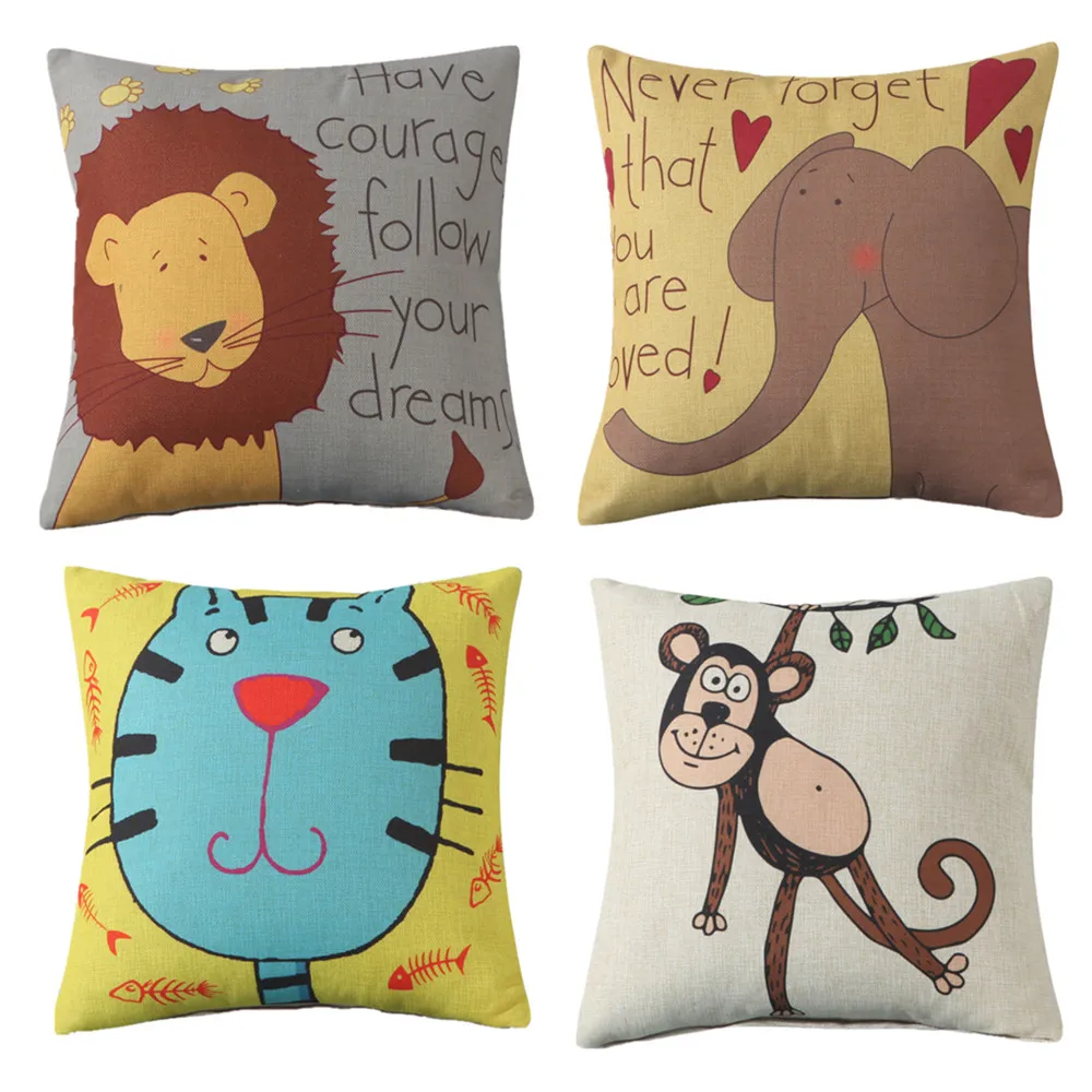 

45x45cm Cartoon Animal Printed Sofa Cushion Cover Children Birthday Gift Home Bedroom Decoration