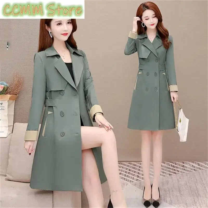 

New Bean Green Windbreaker Women's Mid-Long Trench Coat Suit Collar Solid Color Slim Fit Slimming Temperament Jacket Female