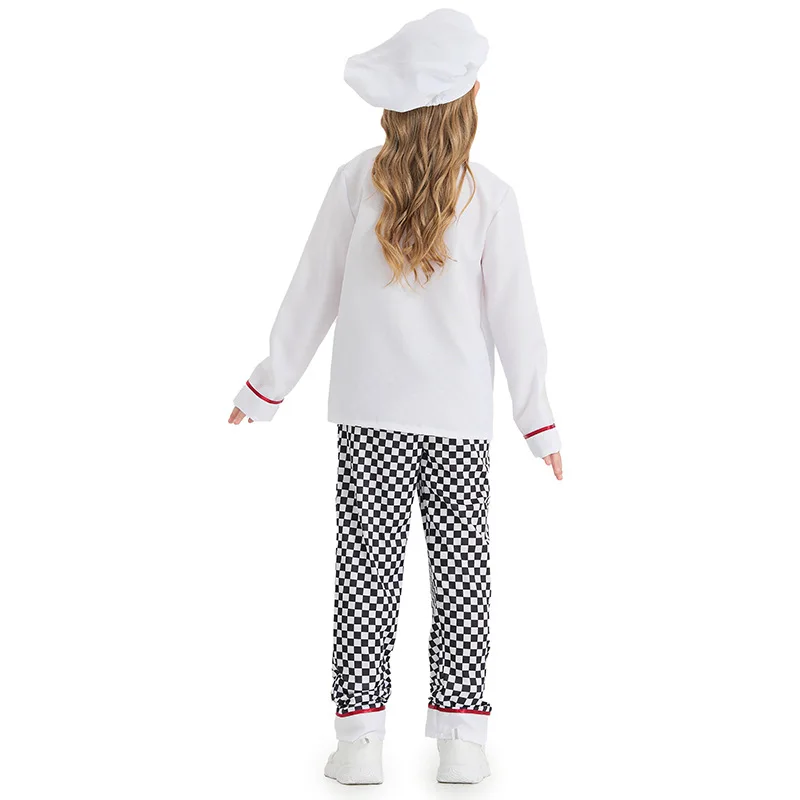Kids	Halloween Cosplay Costumes	Kids Fun Kitchen Chef Bakers Uniform Top+Pant+Hat Set Kitchen Suit Boys Girls Carnival Costume view 5