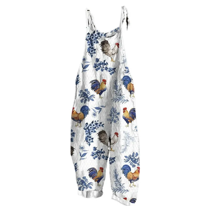 

2026 summer new women's clothing printed vintage jumpsuit suspender jumpsuit