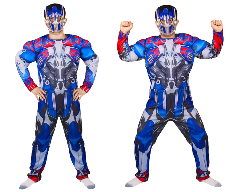بدلة قفز ضيقة للعضلات من Transformers على طراز البالغين لعام 2025 مع عباءة وقناع عين اللباد مكون من 3 قطع للحفلات التنكرية