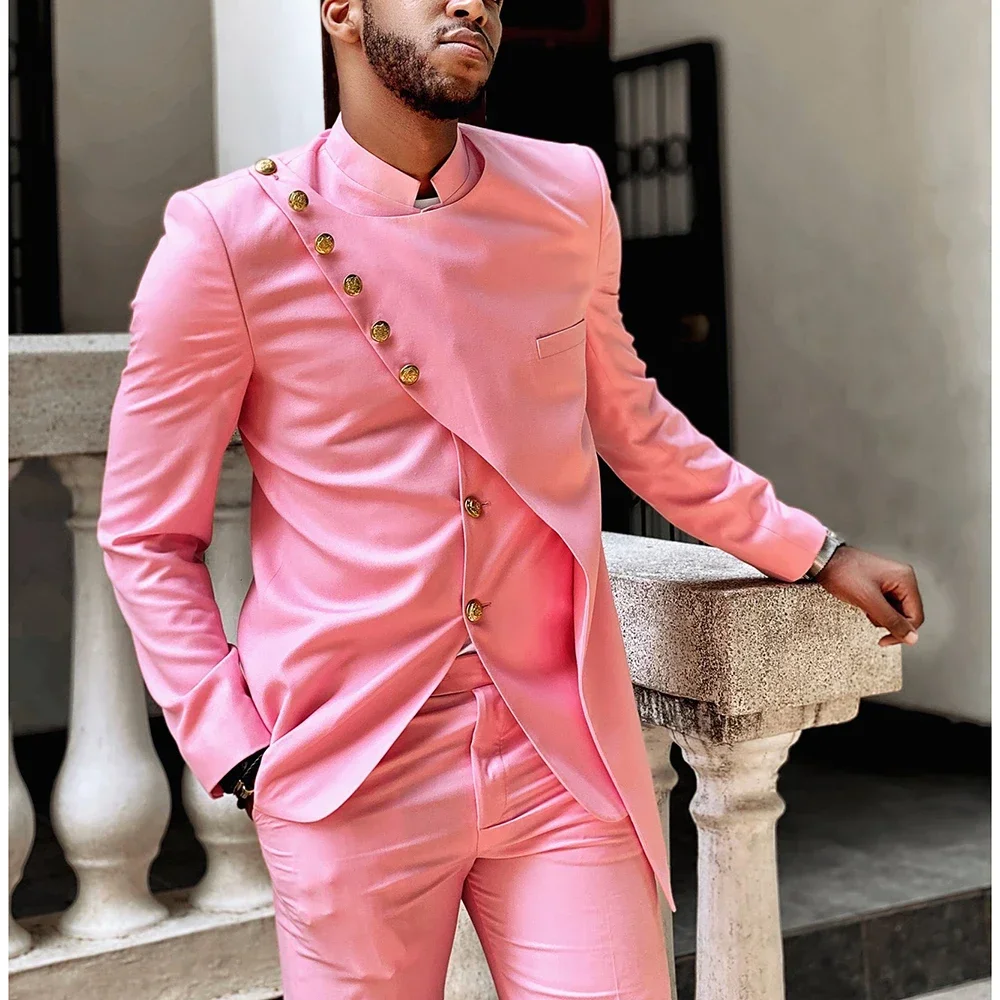 New Blazer Suit Full Set For Men Pink Costume Two Piece Trajes Elegante Hombre Formal Regular Slim Fit Jacket Pants