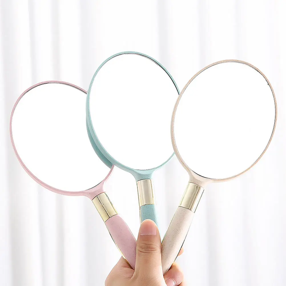 

2Pcs Handheld Mirror Compact Durable Plastic Glass Portable Makeup Mirror Square Round Shape Clear Surface