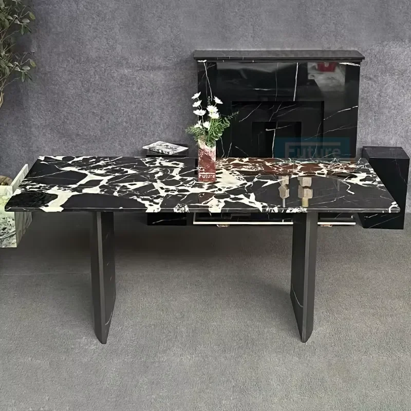 Elegant Modern Design 6 Seater Calactta Viola Black Marble Recharge Top Dining Table Coffee Table With Metal Leg for