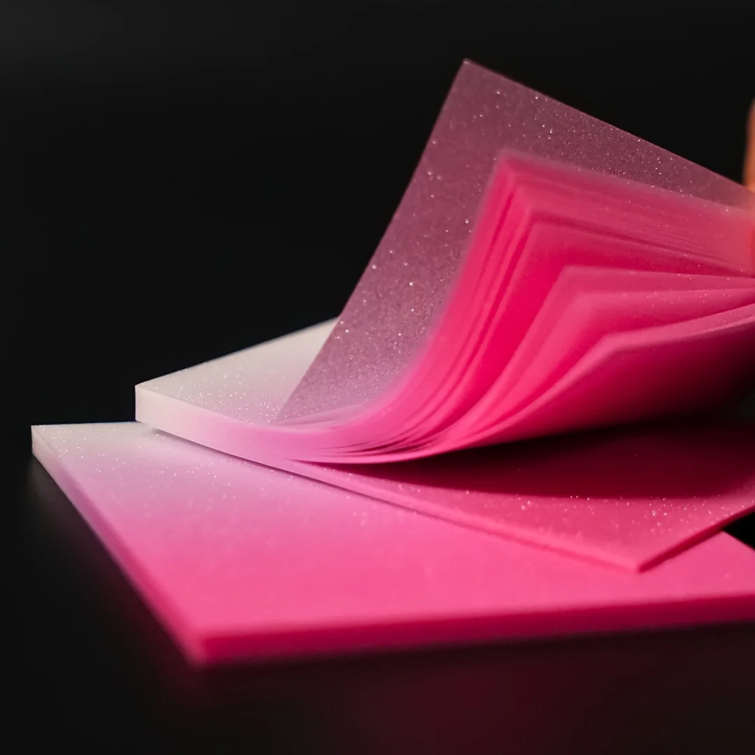 100 Stück rosa + blau verlaufende, glitzernde, halbtransparente Haftnotizen, glitzernd, wasserfest, selbstklebend, rückstandsfrei, durchsichtig