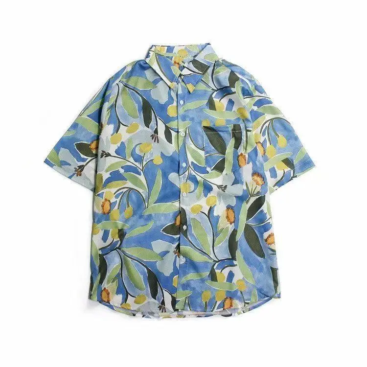 

Лето 2023, мужская повседневная рубашка в британском стиле с коротким рукавом и принтом, Мужские приталенные шелковые повседневные рубашки, женские топы, H128
