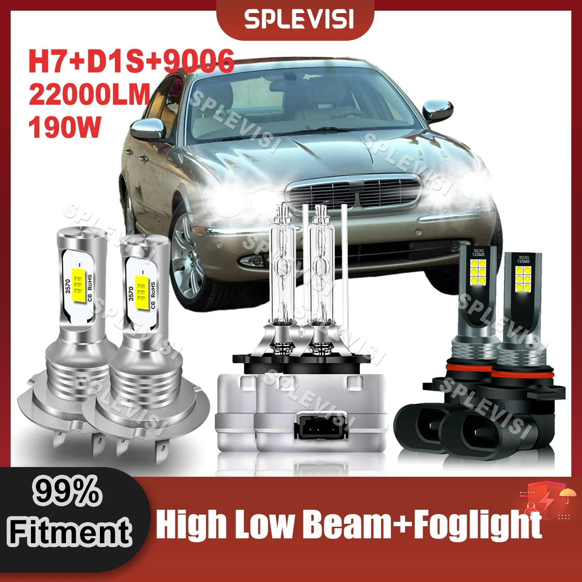 

Car LED Headlight 6000K White H7 High D1S Xenon Low Beam 9006 Foglight Kit For Jaguar Vanden Plas 2004 2005 2006