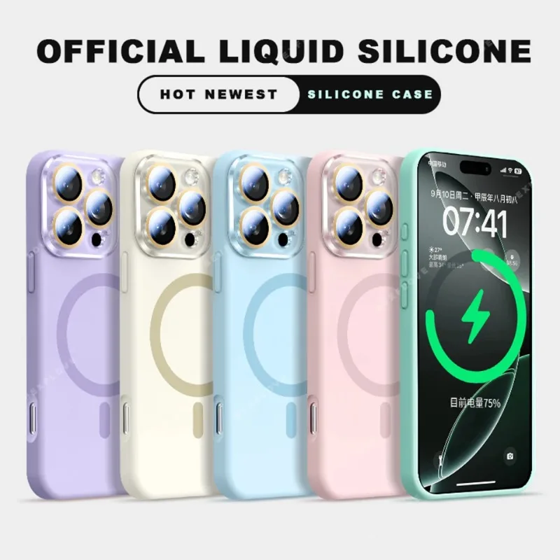 Funda magnética de silicona líquida para iPhone 17 Air 11 12 13 15 14 16 17 Pro Max, para carga inalámbrica Magsafe 6