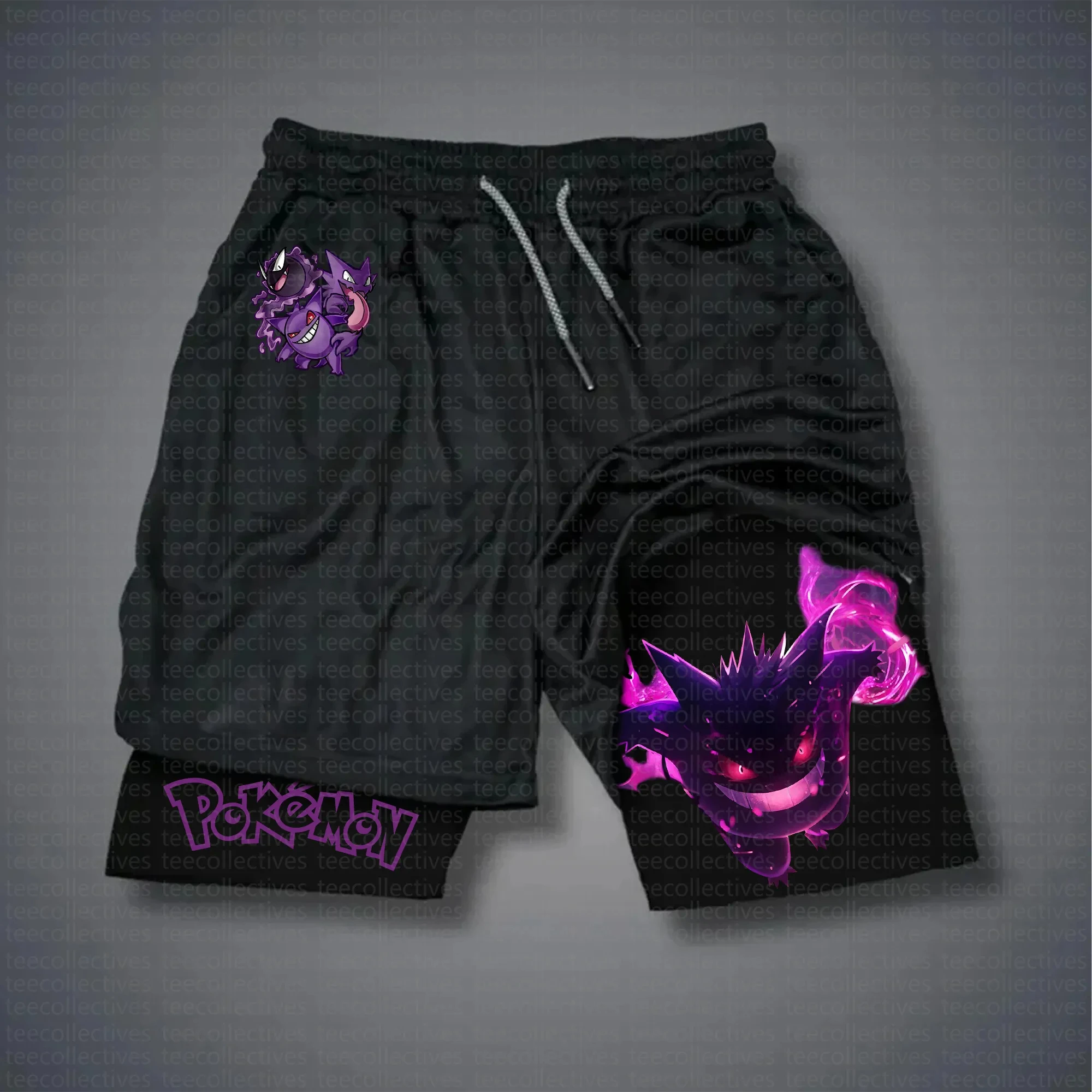 pokemon-gengar-brilho-no-escuro-preto-shorts-das-mulheres-dos-homens-2025-verao-anime-calcas-design-de-radio-vintage-padrao-dos-desenhos-animados-cordao-cintura