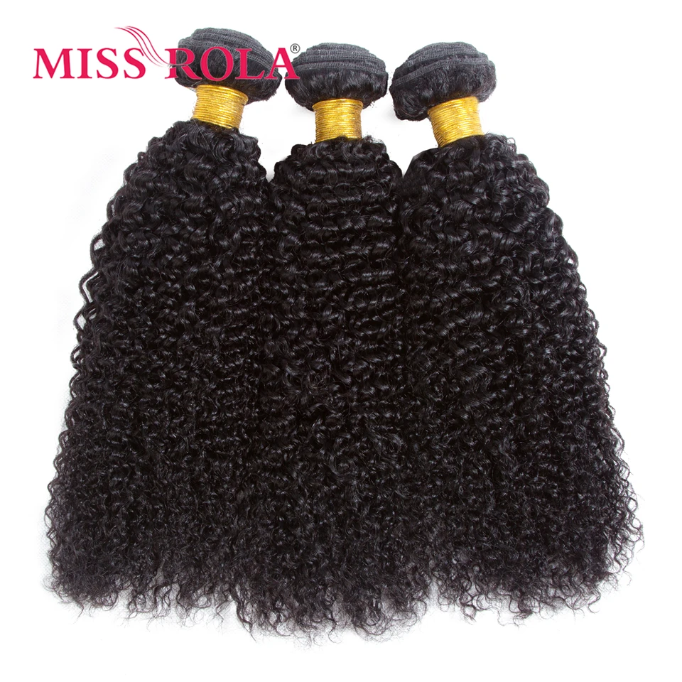 Miss Rola-extensiones de cabello rizado brasileño, mechones de cabello 100% humano, Color Natural, Remy, doble trama