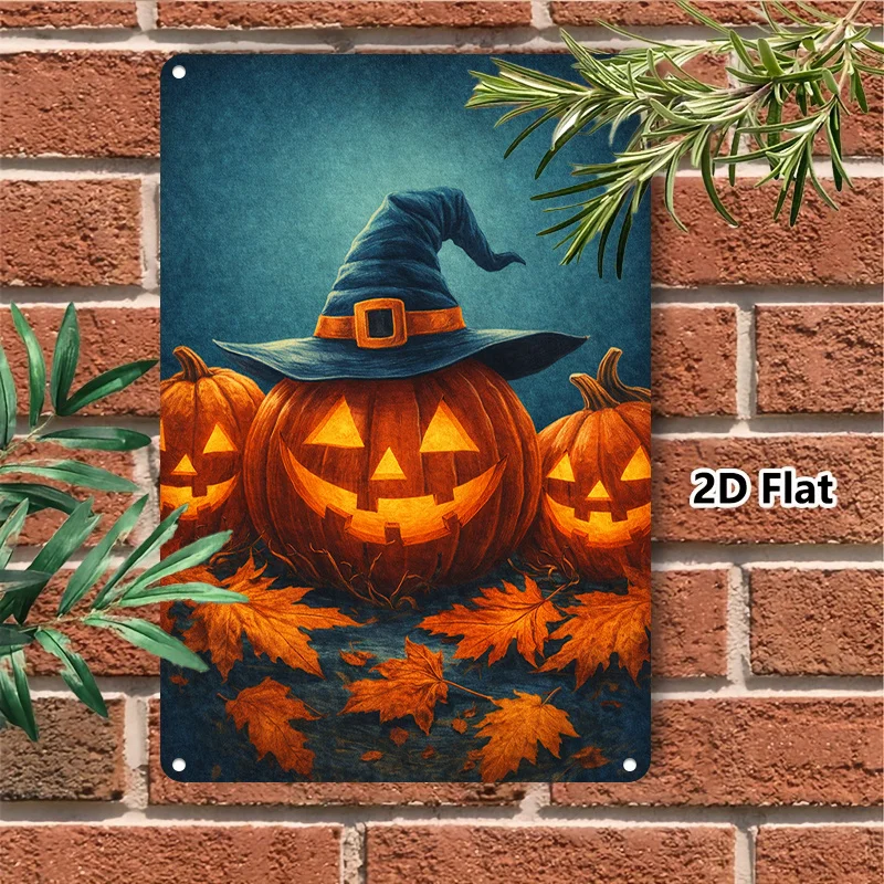 2D Flat - Halloween-Themed Tinplate Artwork Featuring a Pumpkin, Perfect for Decorating Living Spaces Like The Living Room, Bedr