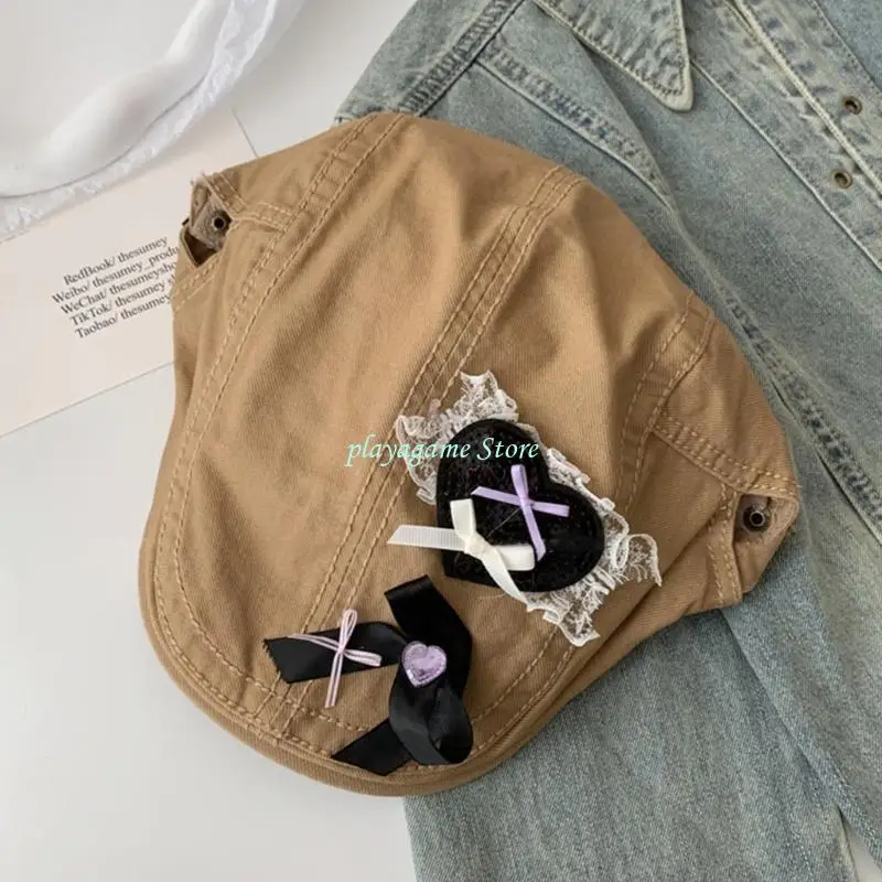 Y88A الفتيات الرسام قبعة الفرنسية القبعات القلب قبعة Lacework القبعات للتصوير الفوتوغرافي عطلة #4