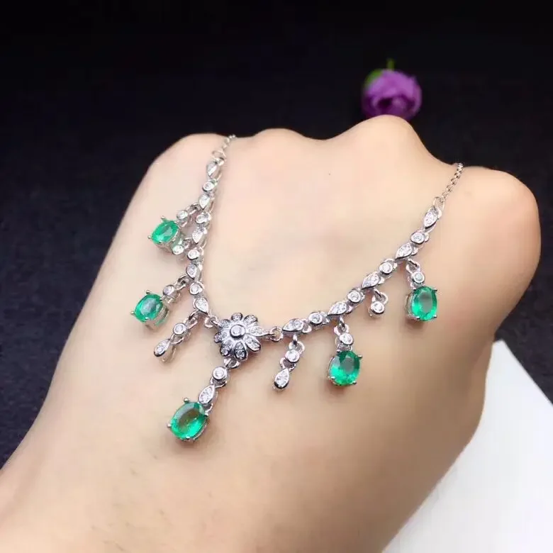 Natural Green Emerald Gem Necklace Pendant   Genuine 925 Sterling SilverJewelry Luxury Jewelry Designers