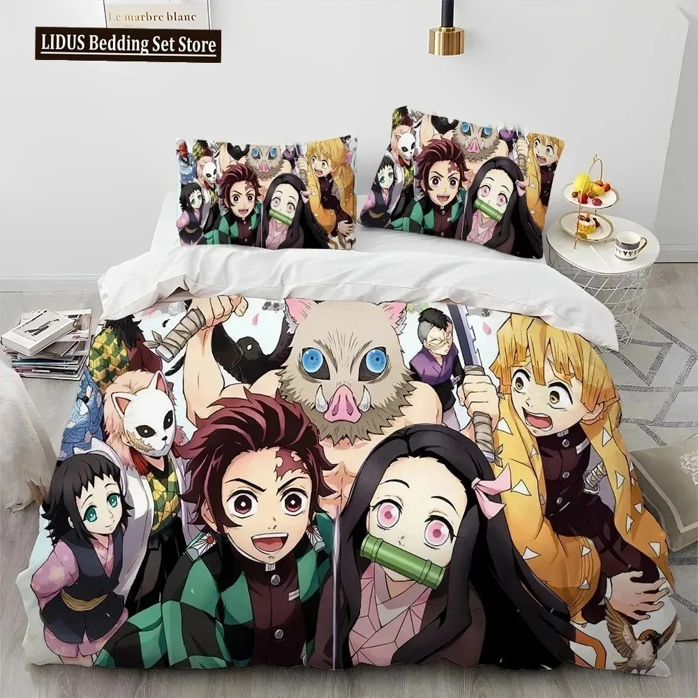 Demon Slayer Bedding Set Kamado Nezuko Duvet Cover Set Bedspread Pillowcase King Queen Full Single Size Bed Linen Boys Teen Gift