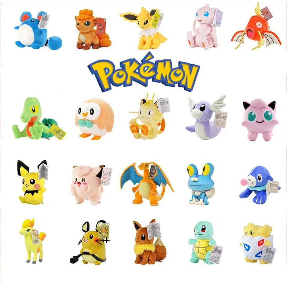 

10 шт. оригинальных плюшевых игрушек POKEMON: Генгар, Пикачу, Кавайный Чаризард, мягкие милые мультяшные игрушки Пиплуп для детей, подарок