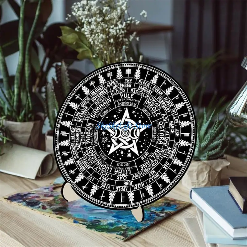 

E65E 10" Wiccan Calendar, Sabbats Pagan Witch Sign, Wiccan Holidays, Yule Altar, Sign, Vintage Christmas Sign Decor