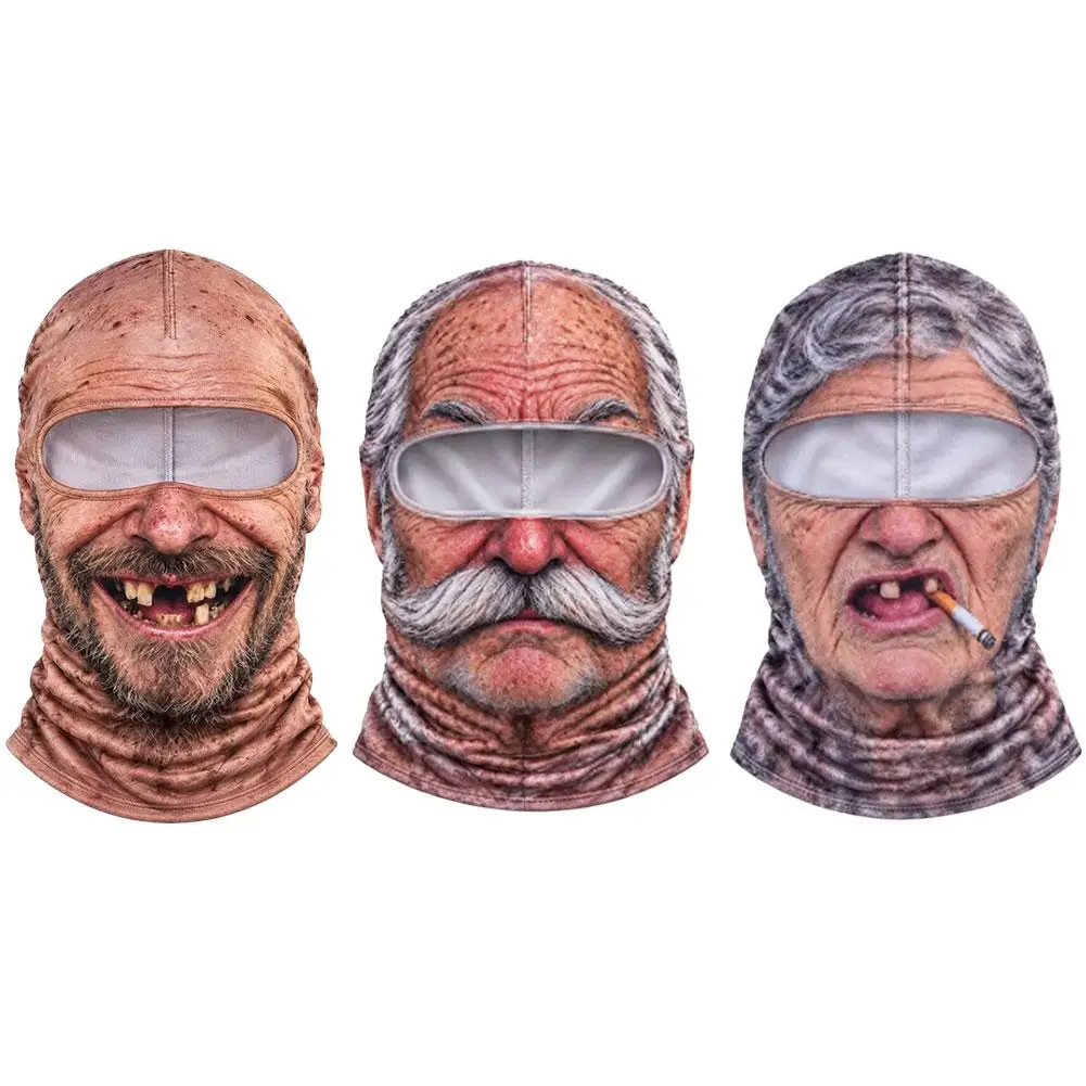 Old Man Skin Mask Funny Realistic Face Balaclava 3D Printed Full Face  With Neck Coverage Novelty Winter Outdoor Face Cover Gift