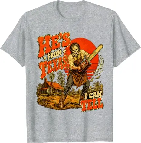 Er kommt aus Texas, das kann ich dir sagen. Kettensägen-Horror-Halloween-T-Shirt, Y2k Texas Kettensägen-Skelett Country Grafik-Bekleidung, weiche Baumwoll-T-Shirts. – Detail 7