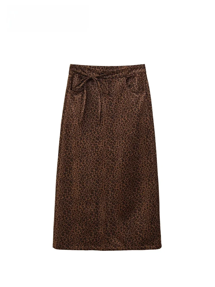 

Юбка с леопардовым принтом и высокой талией больших размеров для женщин, новинка ранней весны, свободная, стройнящая, модная, повседневная, из полиэстера.