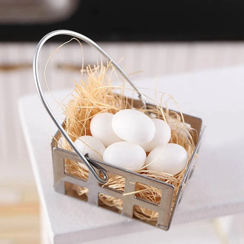 Dollhouse Miniature Egg Basket, Modelo Cena Cozinha, Finja Brincar Brinquedos, Acessórios DIY, 1:12