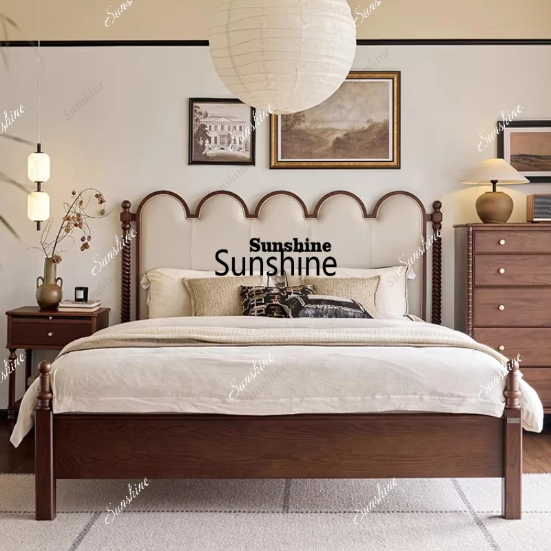 TDFrench size apartment retro leather soft bed master bedroom, double bed