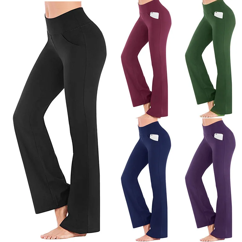 

Womens Flare Leggings Yoga Pants with Pockets High Waist Tummy Control Long Pants Bootcut Workout Casual Wear Premium Activewear