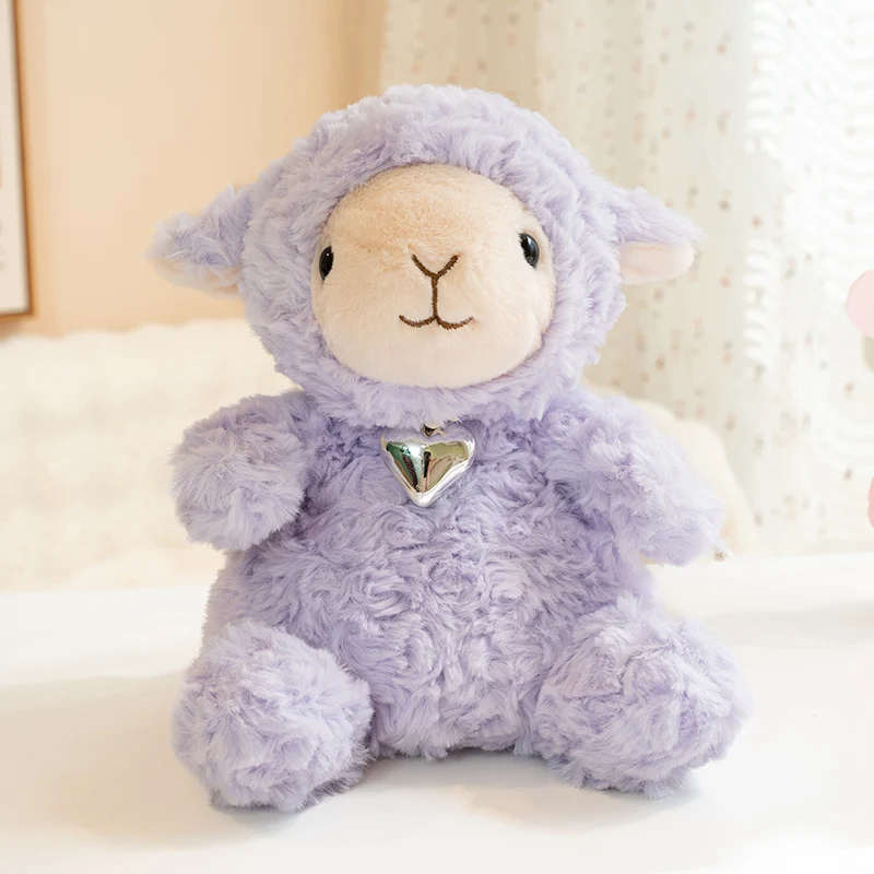 

Soft Curly Lamb Plush Toy Cute Stuffed Sheep Doll with Silver Heart Necklace Ideal for Holiday Presents, Bedroom Decor .