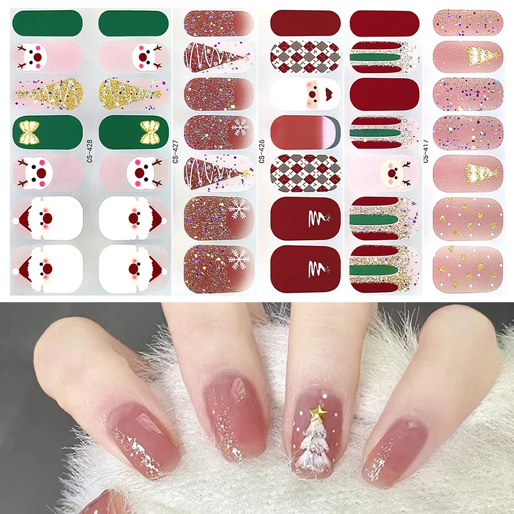 

1sheet Nail Art Strips Full-Cover Sticker Sheet 14tips Sticker Polish Sticker Christmas Series DIY Manicure Long-lasting YZLXXL