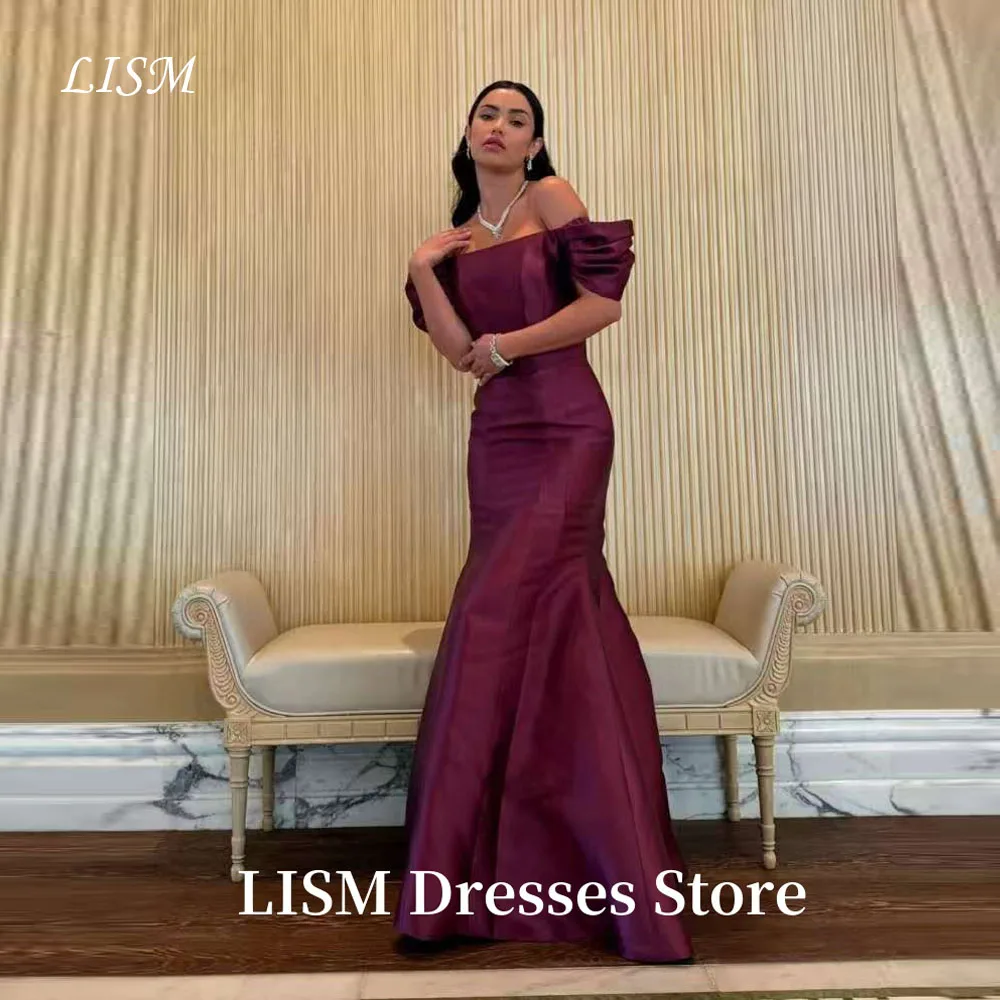 

LISM Elegant Dark Red Mermaid Evening Dresses Off Shoulder Dubai Arabic Women Prom Gowns Formal Occasion Party Customized