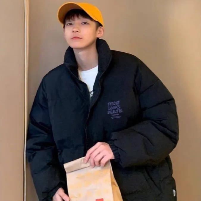 

Мужская зимняя теплая хлопковая куртка с воротником-стойкой, теплая верхняя одежда, длинная свободная посадка на молнии, чистый цвет