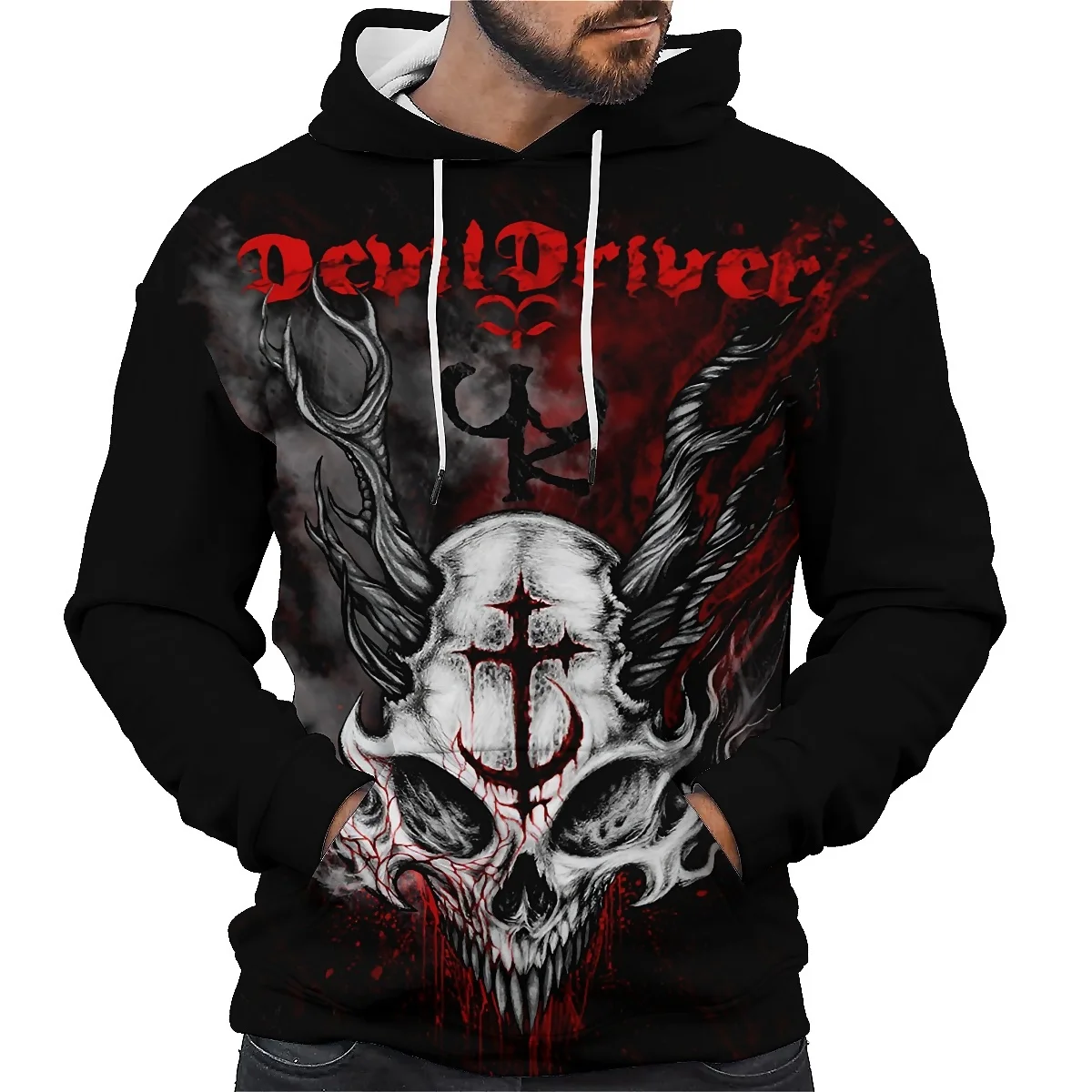 LIASOSO Devildriver Band Hoodie 3D Printed Heavy Metal Sweatshirt Long Sleeve Harajuku Style for Men & Women Iconic Rock Streetw