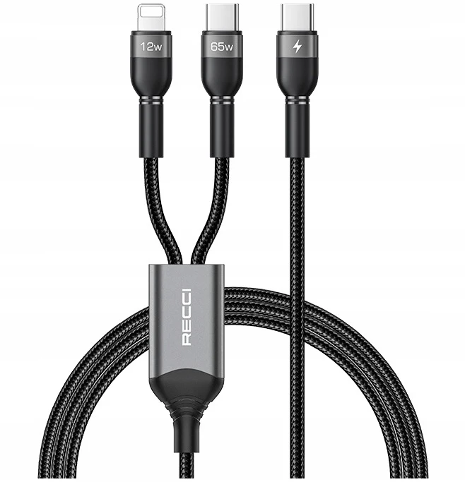 FAST 3W1 CABLE USB-C TYPE C LIGHTNING 65 IN 1.2M RECCI