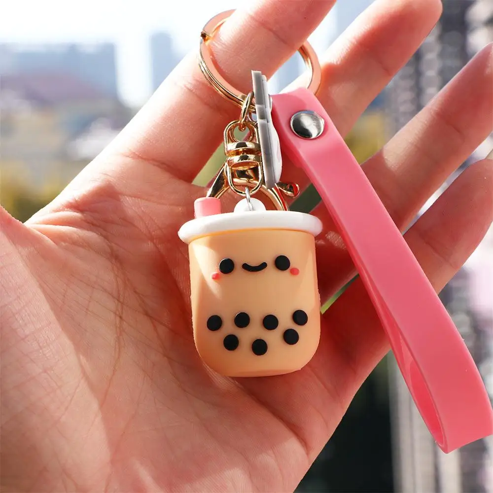 Kawaii البرية محاكاة هدية الكورية سيليكون اكسسوارات السيارات حقيبة قلادة حلقات المفاتيح اللؤلؤ الحليب الشاي المفاتيح