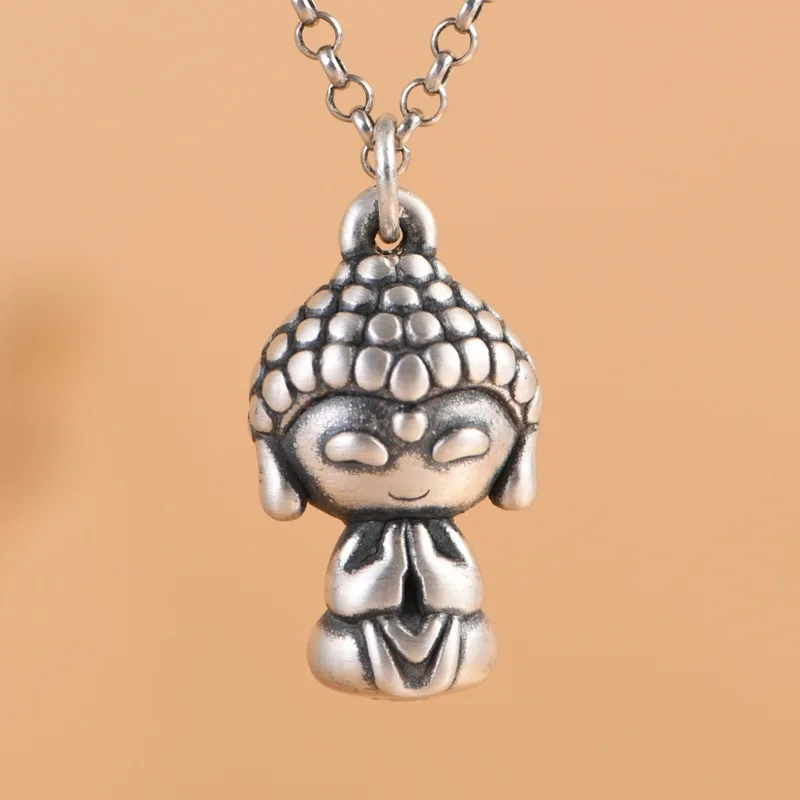 

NEW 990 foot silver 3D hollow Small Buddha Pendant For Women Retro Fashion Cute Jewelry Lucky DIY Accessories