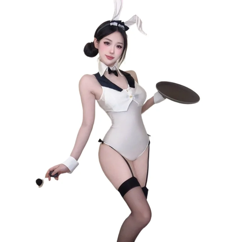 

Rabbit Girl Cosplay Sexy Lingerie Suspender Bodysuit Women's Pajamas bow collar Decoration jumpsuit Anime bunny Ears Headwear
