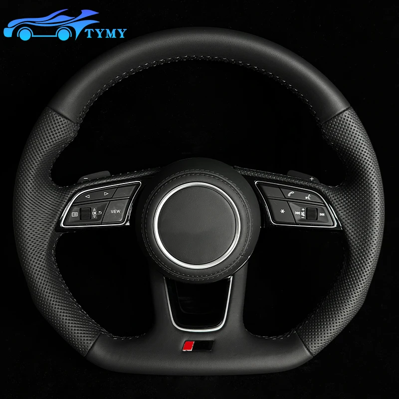 Для Audi A1, A3, A4, A5, A6, A7, A8, Q3, Q5, Q7, Q8, TT, R8, полуперфорированный кожаный спортивный руль с плоским дном Для Audi A1, A3, A4, A5, A6, A7, A8, Q3, Q5, Q7, Q8, TT, R8, полуперфорированный кожаный спортивный руль с плоским дном