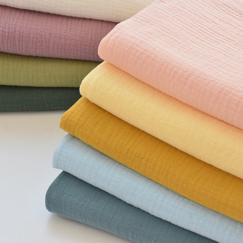 Wholesale Popular Woven Plain Crepe Double Cotton Gauze Fabric Sleepwear Baby Dress Blanket Double Gauze Muslin Fabric Trade