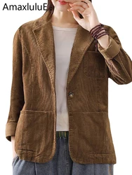 Amax luluE Fashion Corduroy Outerwear Autumn Harajuku Clothes Womens Loose Casual Vintage Jackets Ladies Luxury Elegant Coats