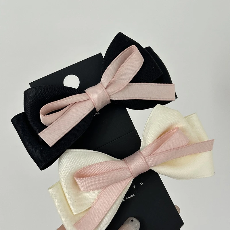 

Lolita Sweet Ribbon Hair Clips Vintage Black Pink Bowknot Side Hairpin Cute Girls Barrettes Headdress Hair Accessories for Women