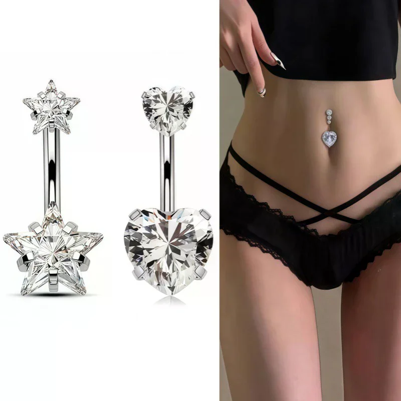 Designer Heart Belly Ring for Women, Stainless Steel Navel Piercing, Attractive Body Jewelry