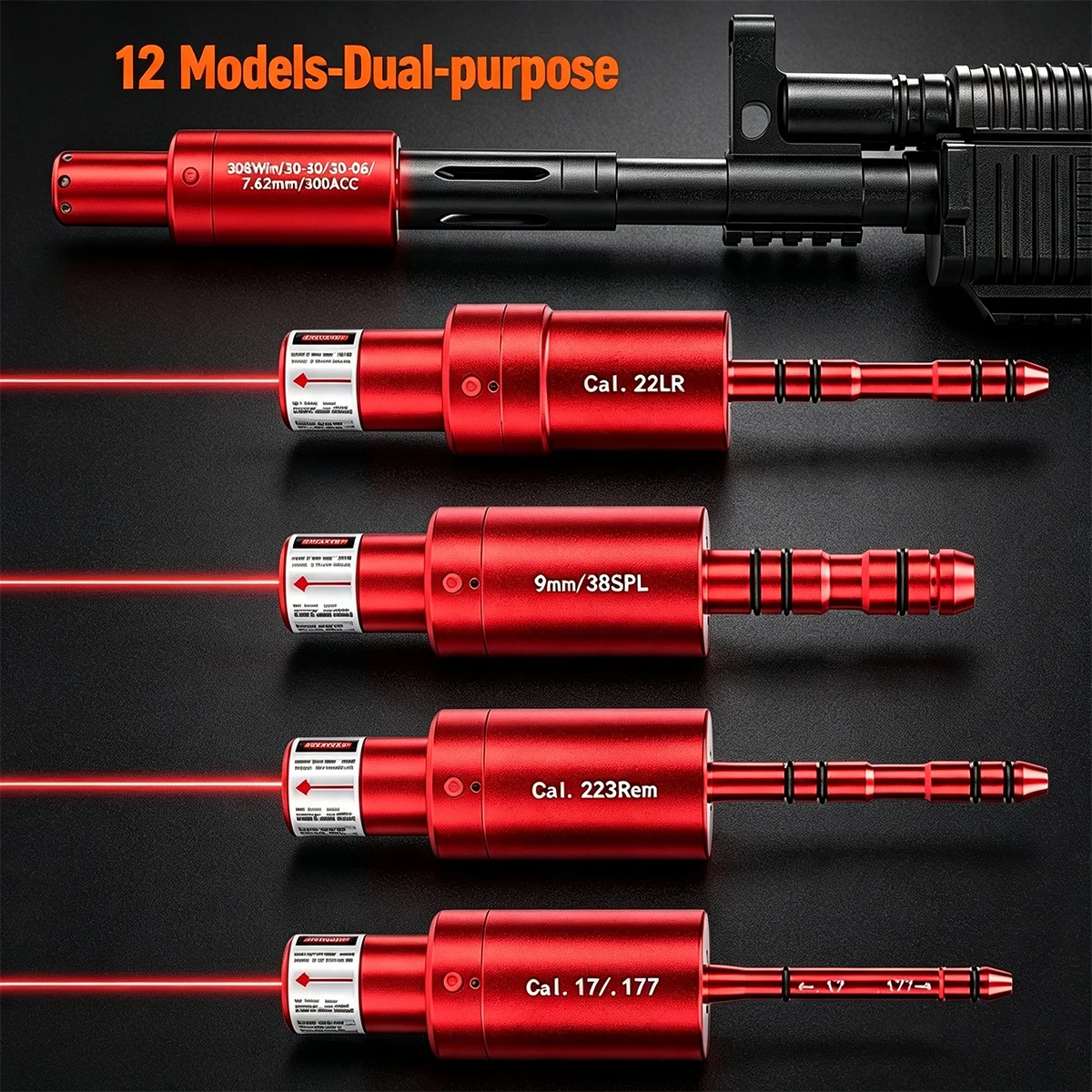 Tactical Dual-purpose Magnetic Suction 22LR 9mm 7.62x39 12GA Laser Training Bullet Red Dot Bore Sight Laser Dry Fire Snap Caps