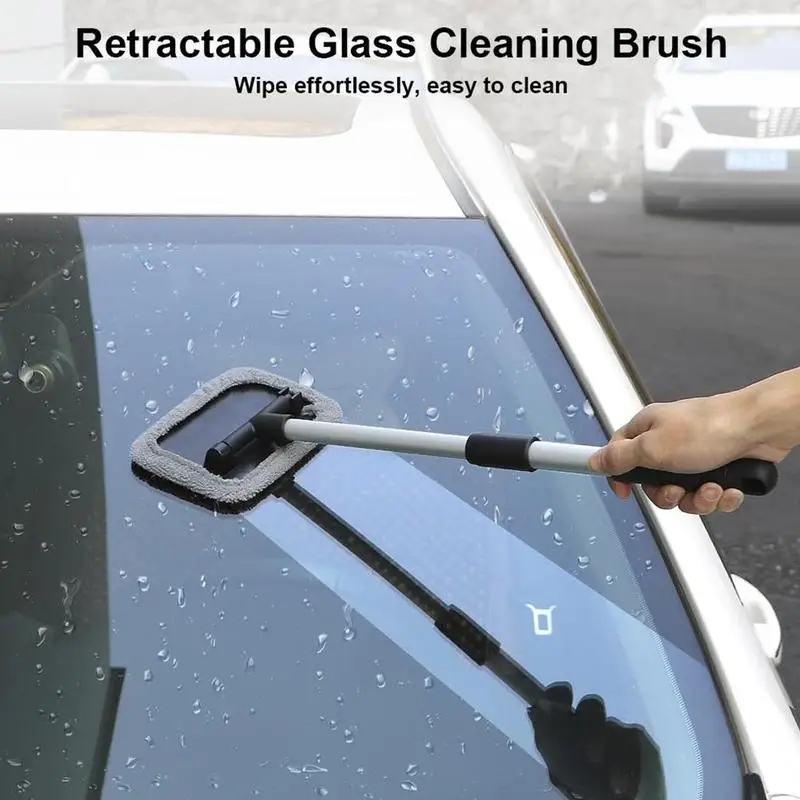 Car Window Cleaner Brush Windshield Cleaner Microfiber cloth Cleaning Tool with Handle Interior Exterior Auto Glass Wiper