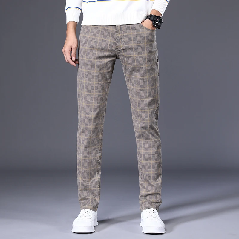 6 colors classic plaid casual pants  Spring brand clothing high-quality cotton stretch fashion young men's slim trousers