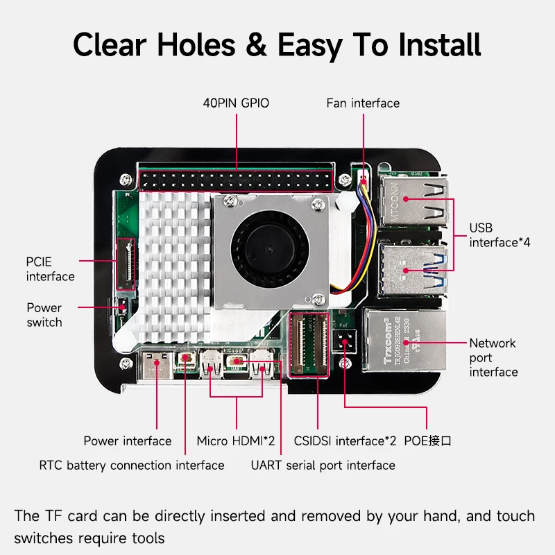 Raspberry Pi 5 Acryl Case Transparant En 5 Lagen Ontwerp Ondersteuning Voor Het Installeren Van Officiële Actieve Koeler